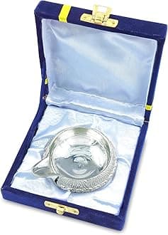 Silver Plated Big Diya with Blue Velvet Gift Box Kuber Dia Pooja Items Diwali Decoration Puja Gifts Handmade Oil Lamp Traditional Indian Deepawali Gift Items