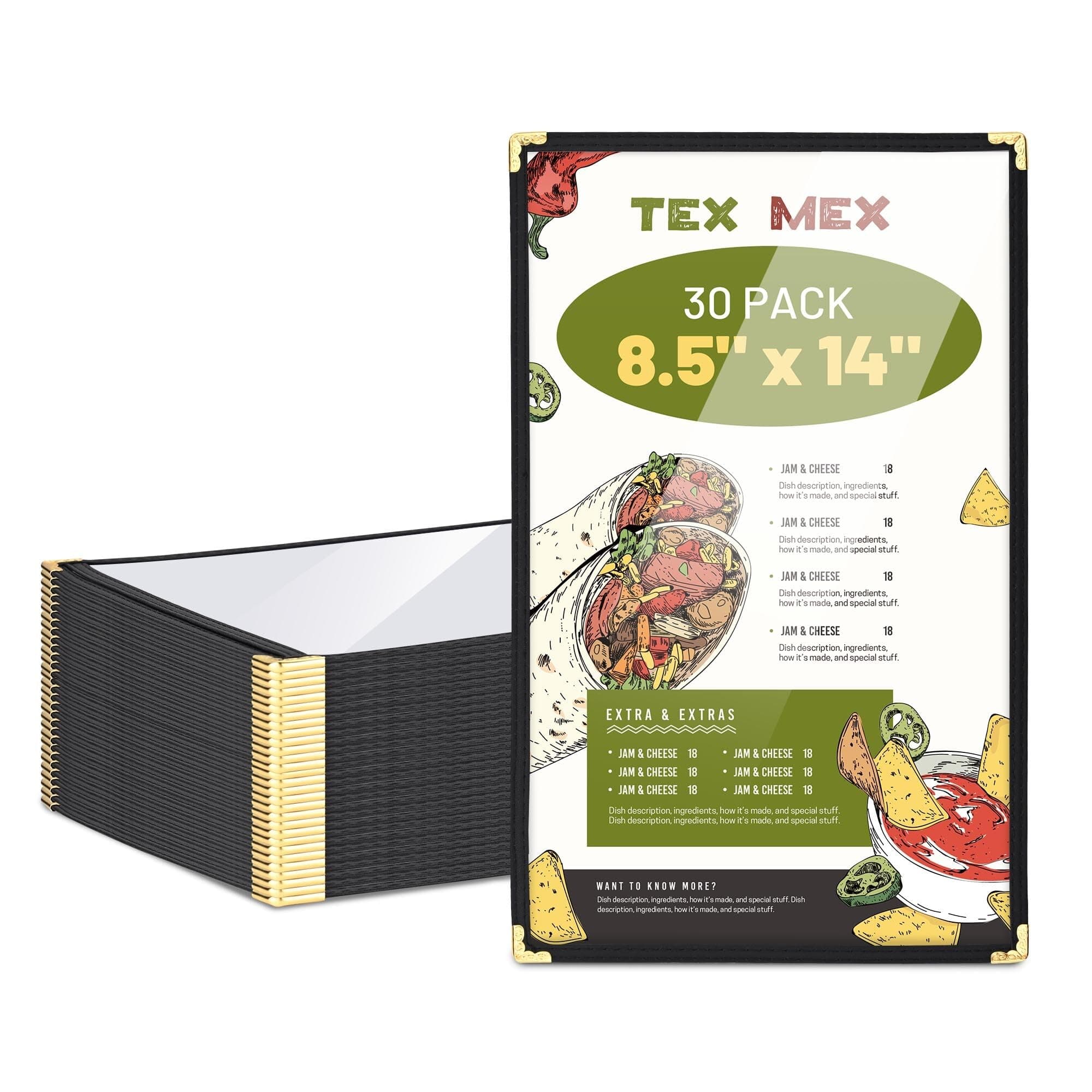 WeChef 30 Pack Restaurant Menu Covers 8.5x14" Menu Holder with Metal Corners Single Page 2 Views PVC Transparent Restaurant Menu Holder Book Cafe Hotel Bar Black