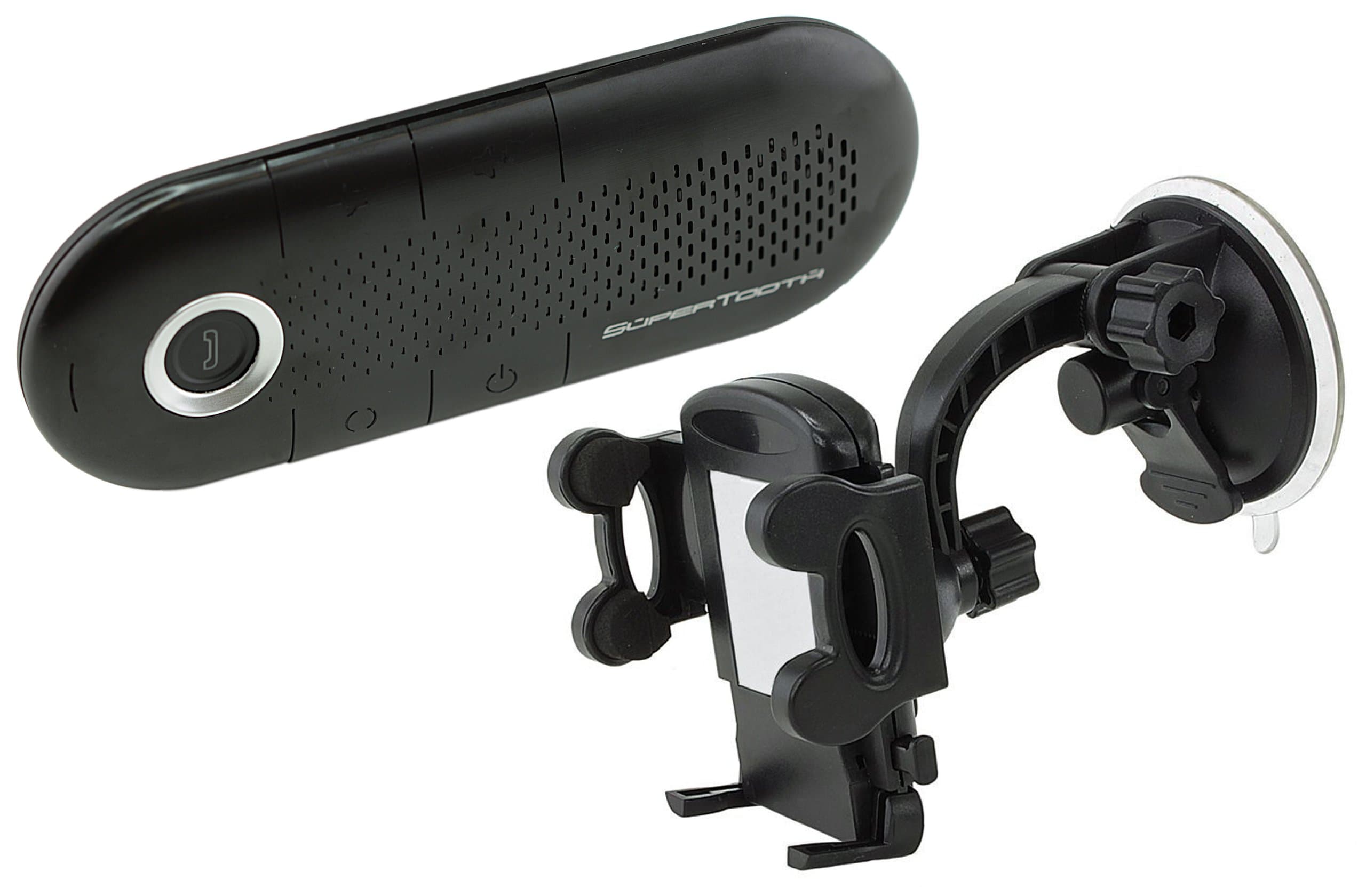 SuperTooth Crystal 2.1 Handsfree Bluetooth Visor Speakerphone Car Kit with Universal In-Car Smartphone Suction Holder for iPhone 3G/3GS/4/4S/5/5S/5C and Samsung Galaxy S3/S4 - Black