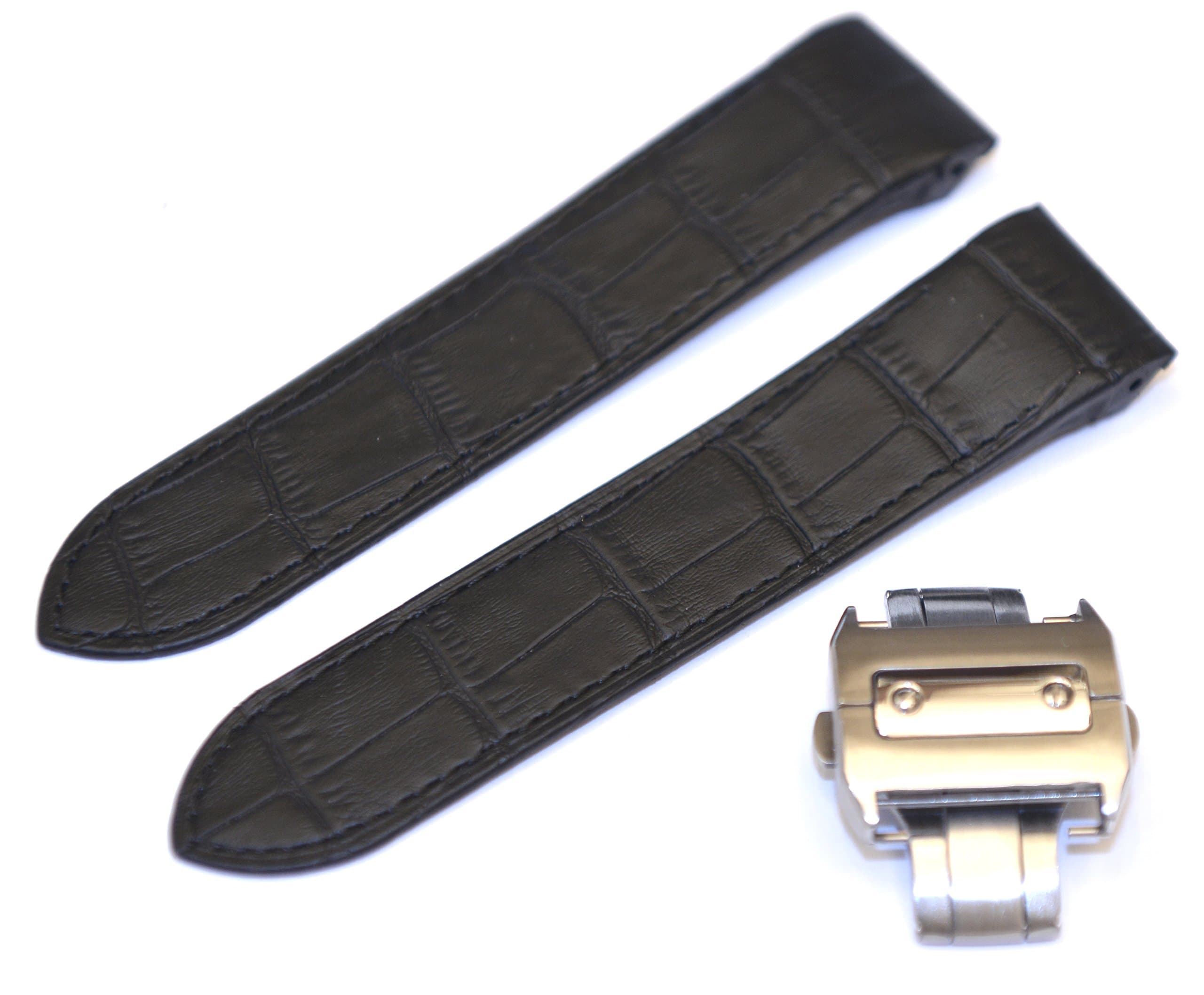 23mm Black Leather Band Strap with Clasp Replacement for Cartier Santos 100XL