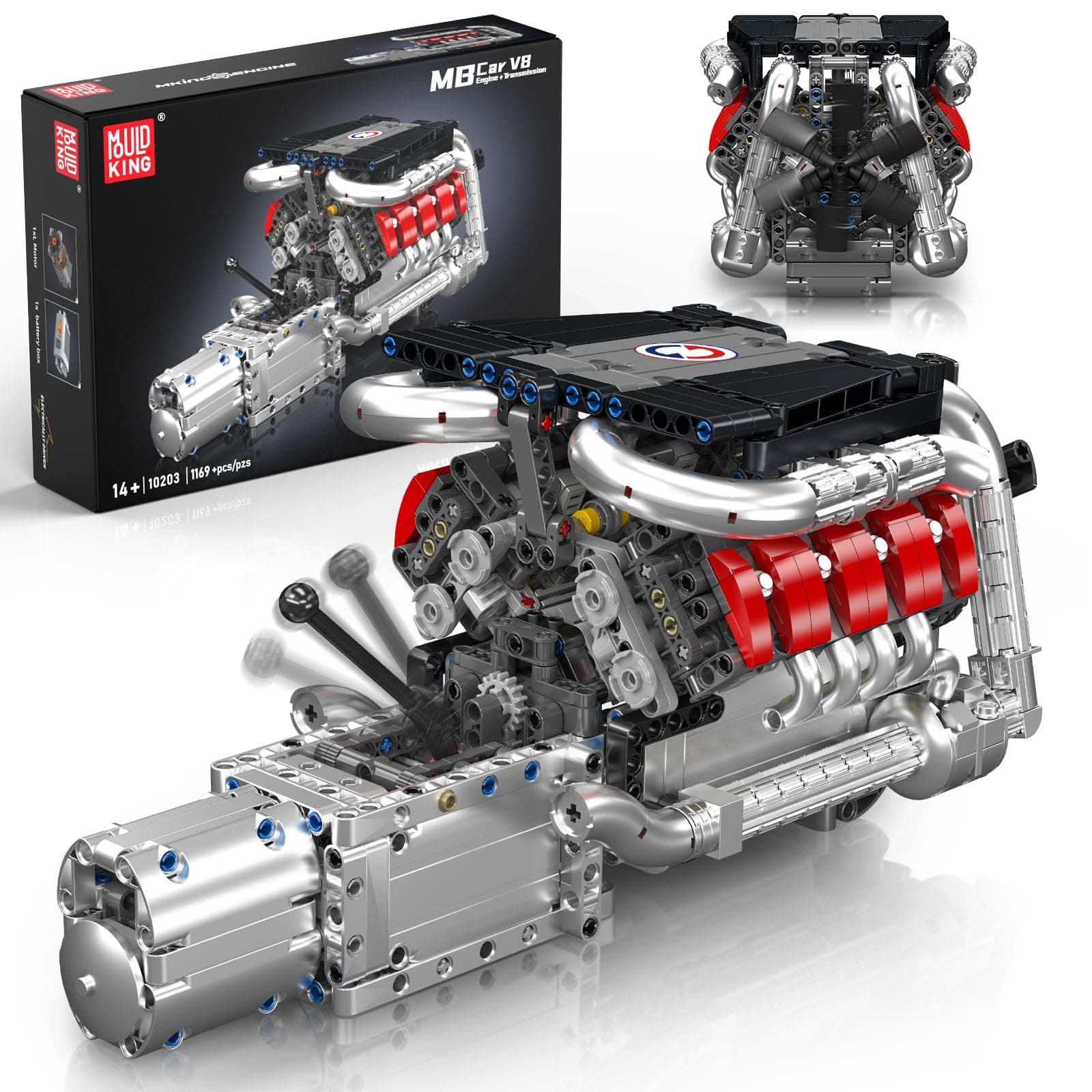 10203 V8 Engine Model Kit That Works,Mini Engine Toys Scale with Motor,MOC Engineering Model Building Kit, Physical Science Experiment Model, Best STEM Toy Gifts for Kids/Adult(1169+PCS)