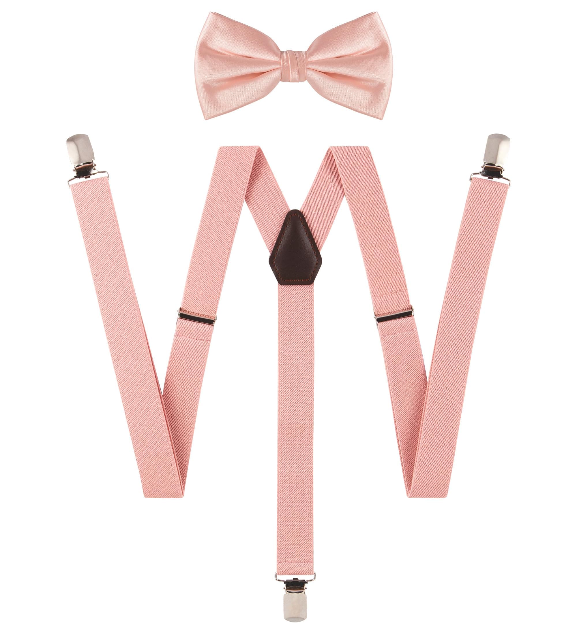 TIE G Solid Color Men's Suspender + Woven Bow Tie Set for Wedding : Vivid Color, Adjustable Brace, Strong Clip, Elastic Band