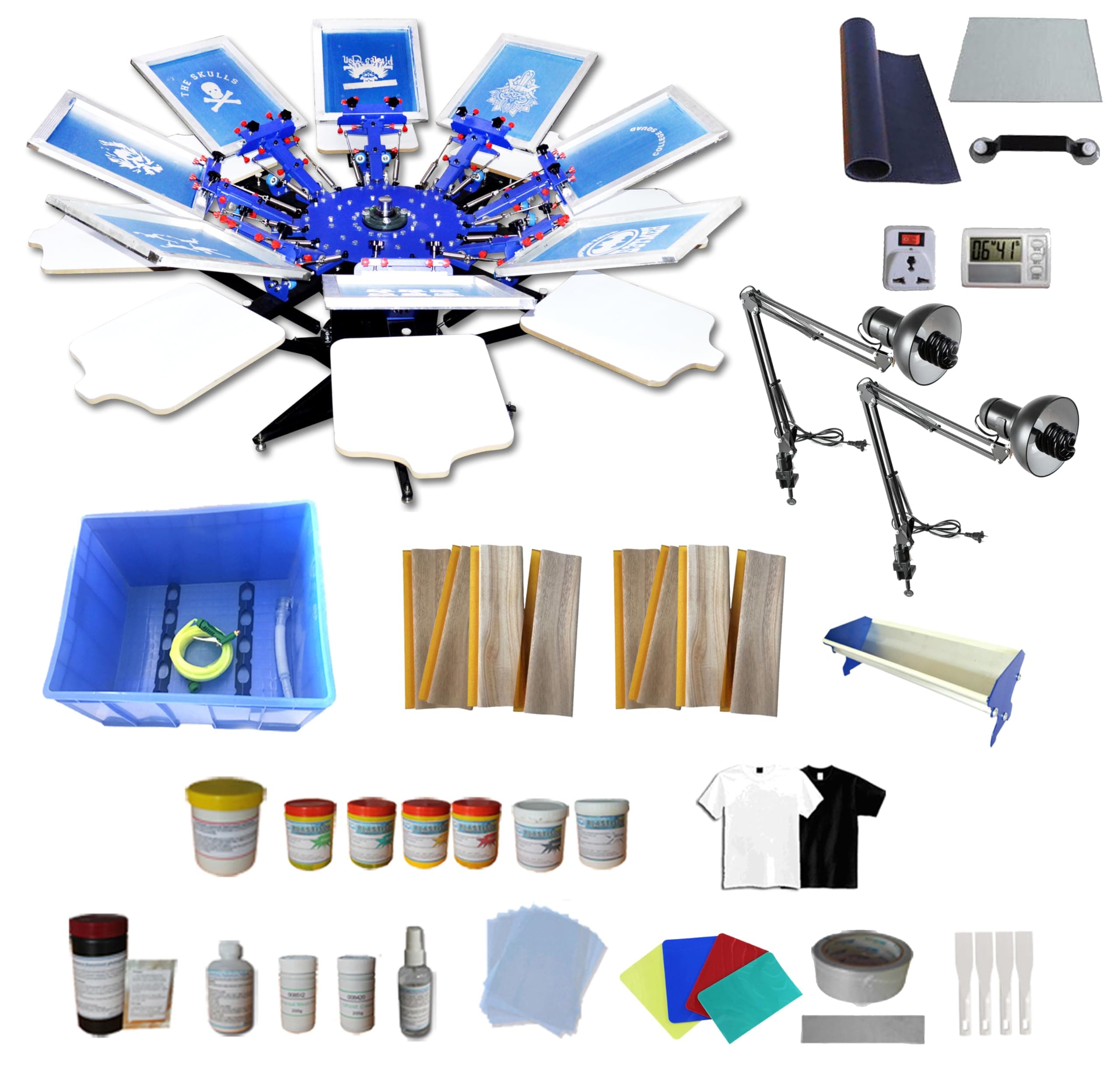 Screen Printing Kit Press 8 Color Silk Screen Printing Machine Screen Printing Press 8 Color 8 Station Double Spring T-Shirt Press DIY