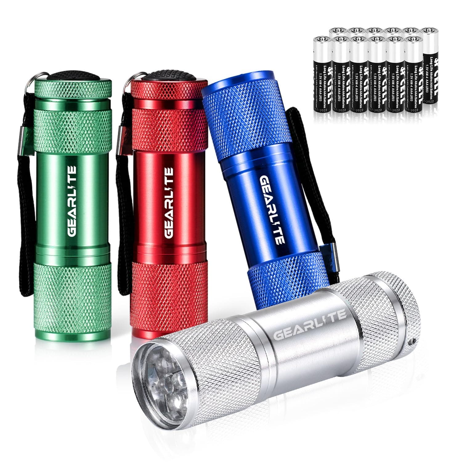 Small LED Torch, 4 Pack Small Torches LED Super Bright with 9 LEDs, Colorful Mini Pocket Torch Flashlight for Kids Adult Camping Hiking Outdoor Gifts, 12 AAA Batteries Pre-Installed