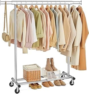 SONGMICS Clothes Rack on Wheels, Heavy Duty Clothes Rail, with Extendable Hanging Rail, 90 kg Load Capacity, Easy Assembly, Portable, Silver HSR13S