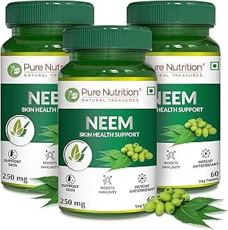 Pure Nutrition Neem 60 Veg Tablets | Natural Blood Purifier, Controls Acne & Pimples | Improves Skin Health | Supports Digestive & LIver Wellness| Boosts Immunity & Metabolism (Pack 3)