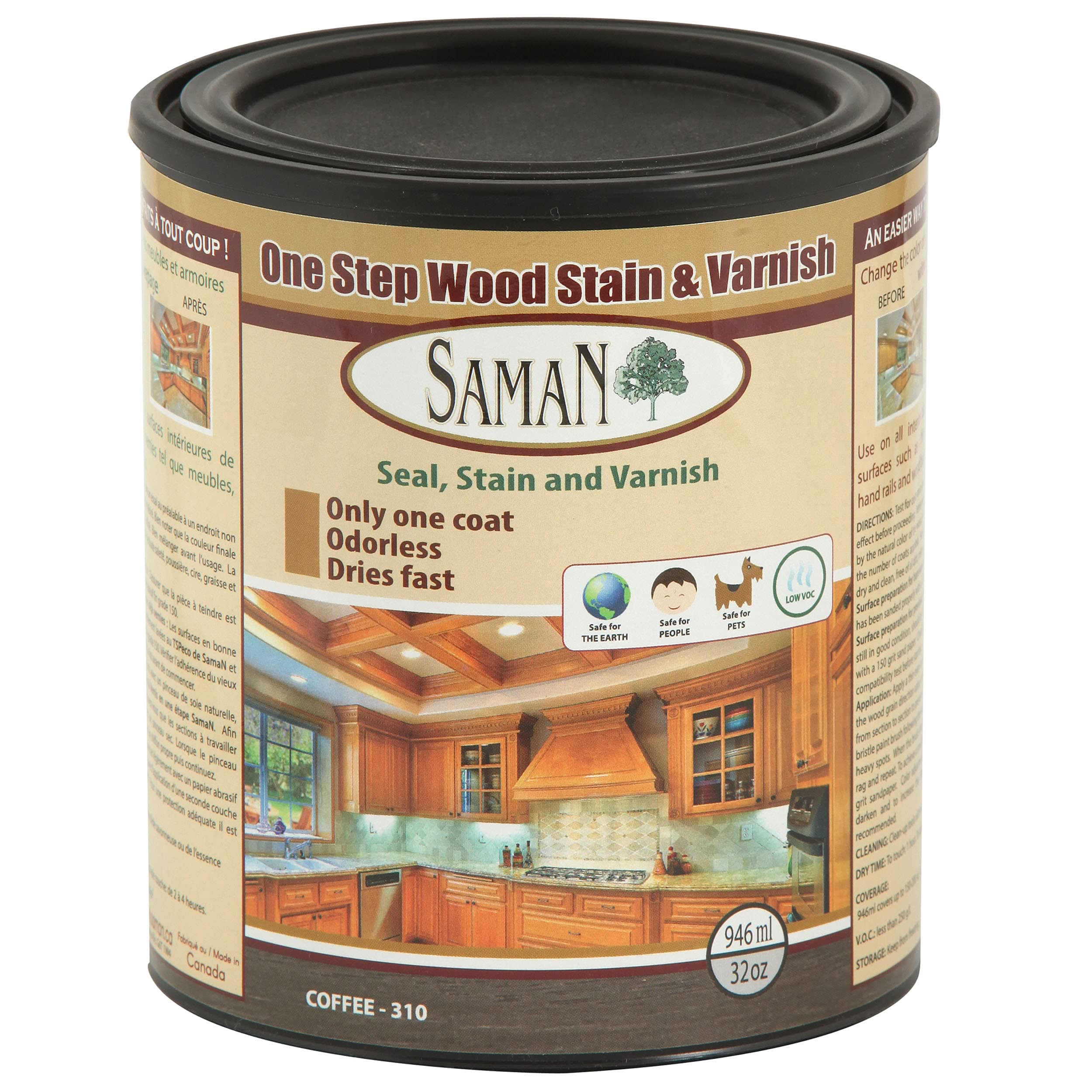 SamaN SAM-310-1L 1-Quart Interior Stain for Fine Wood for Seal, Stain and Varnish, Coffee