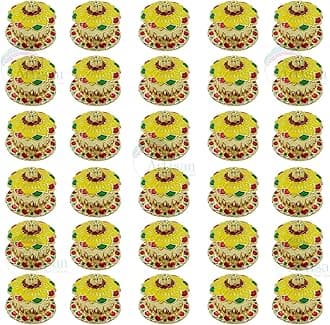 Soul Artisan Round Flower Single Kumkuma Holder Chimil Box - Plastic Golden Metallic Color(Pack of 30) - Decorative Art Design Tilak Daani, Sindoor for Women Return Gift, Diwali, Weddings, Pooja