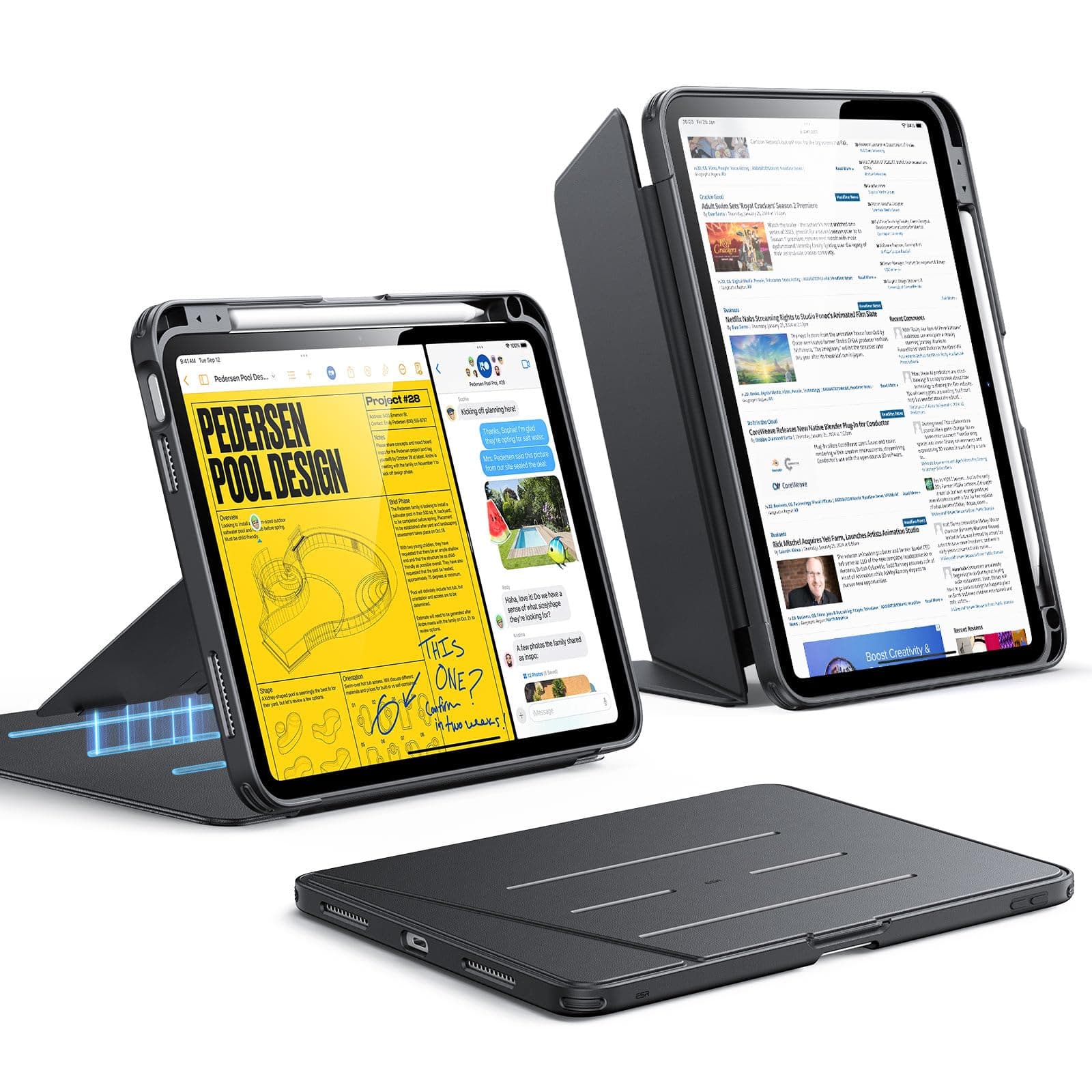 for iPad A16 Case, iPad 11th/10th Generation Case (2025/2022), Vertical Stand Cover, Multi Stand Angles, Ultra-Stable Cover with Pencil Holder, Flip Series, Black