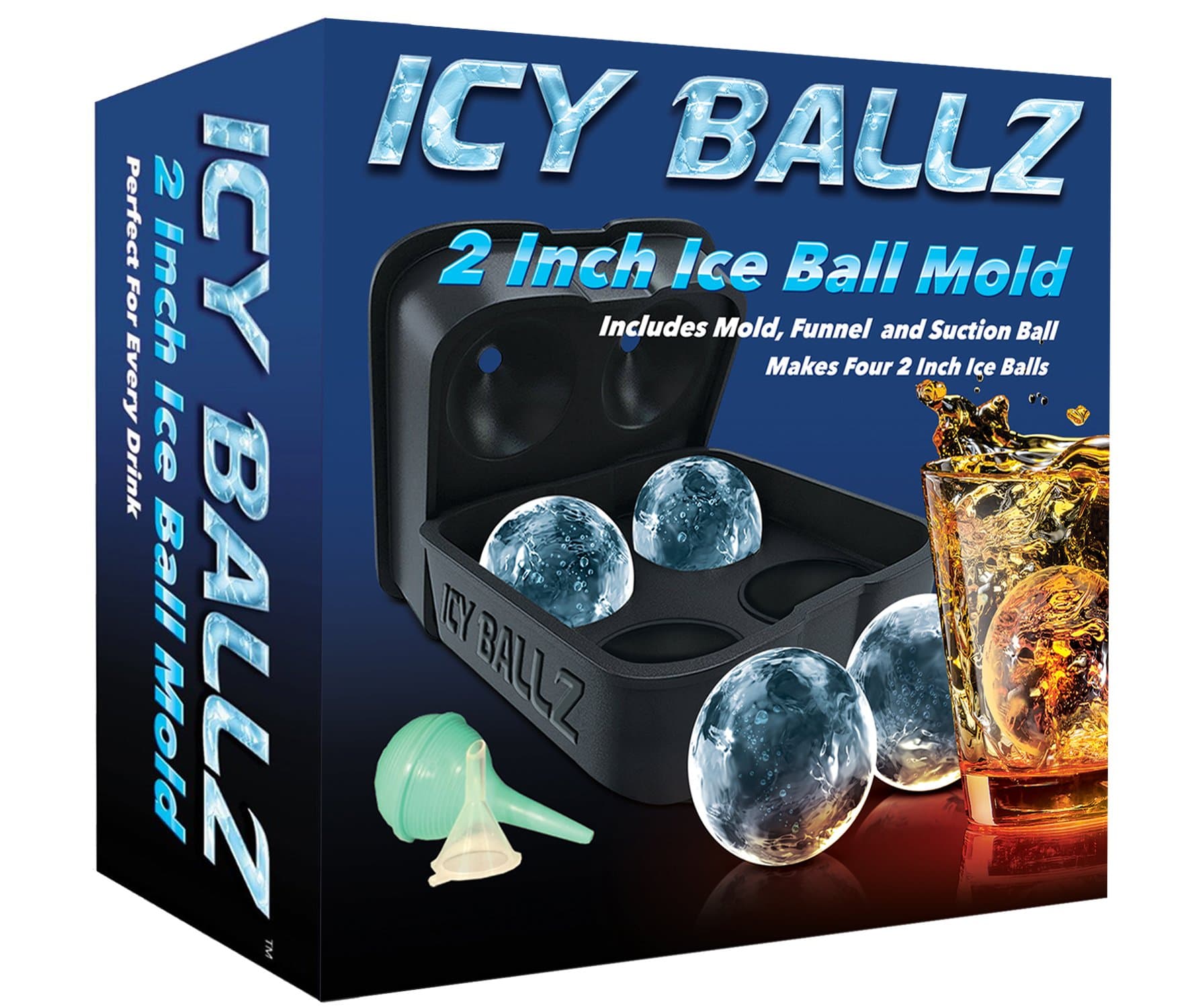 Silicone Ice Ball Maker Mold – Makes Four Giant 2 Inch Ice Balls – Slow Melting For Lasting Flavor - Whiskey Ice Ball Maker Tray -1 Year Guarantee - by Icy Ballz