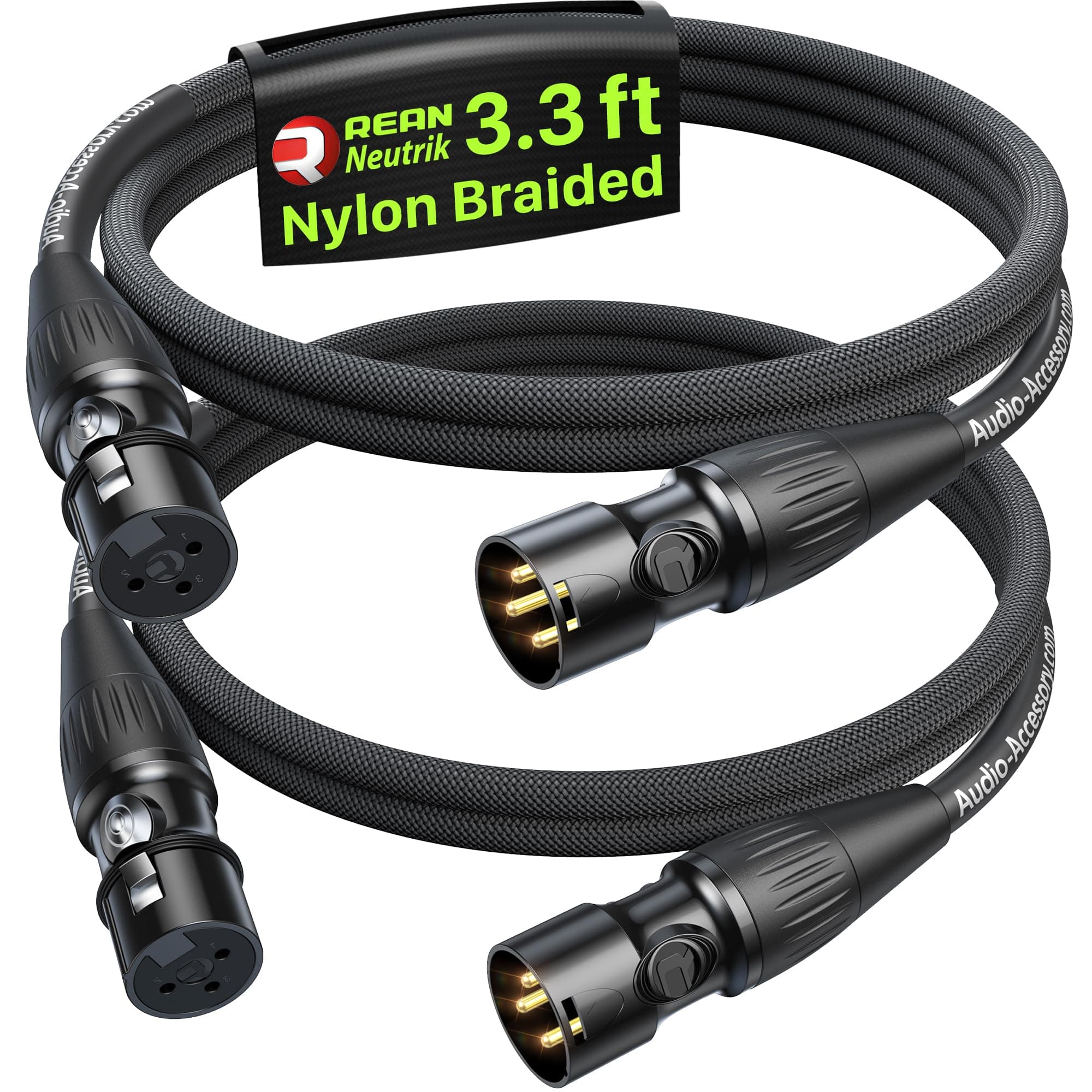 Short XLR Cables 3.3ft 2 Pack, Gold-Plated Rean Connectors from Neutrik, Kevlar-Reinforced Nylon Braided XLR Microphone Cable, Mic Cable, Durable Shielded and Balanced XLR Male to Female Cord