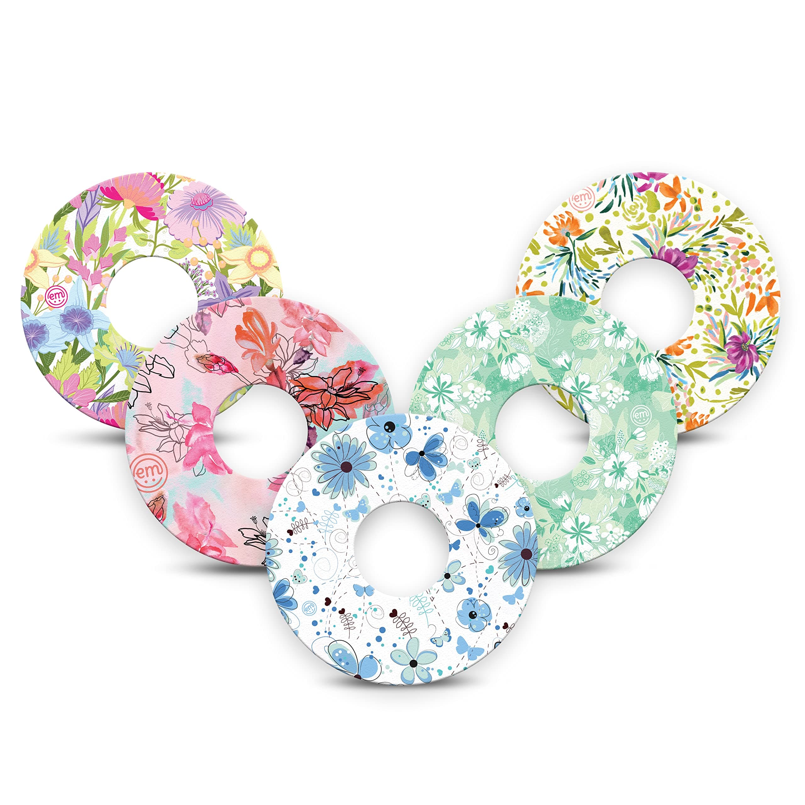 ExpressionMed - Adhesive Patches for Libre 3 & Libre 3 Plus (Pack of 5) - Made in The USA, Waterproof, Non-Fraying, Pre-Cut CGM Sensor Tapes (Pastel Flowers Variety Pack)