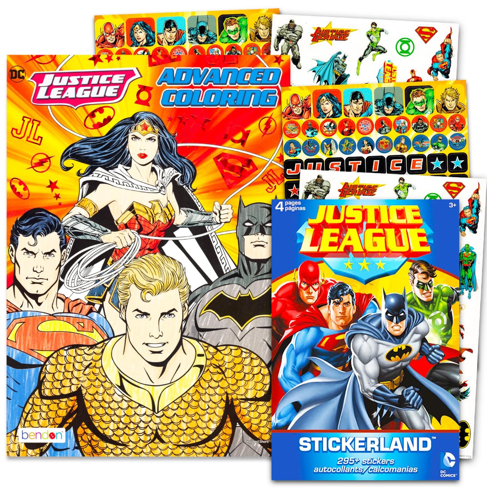 DC Justice League Coloring Book Bundle with Over 295 Stickers Specialty Separately Licensed GWW Reward Sticker ~ Batman Superman and More