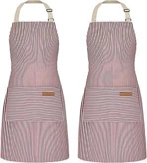 NLUS 2 Pack Cooking Aprons for Women with Pockets, Adjustable Kitchen Bib Aprons Chef Aprons for Women Men(Red Pinstripes)