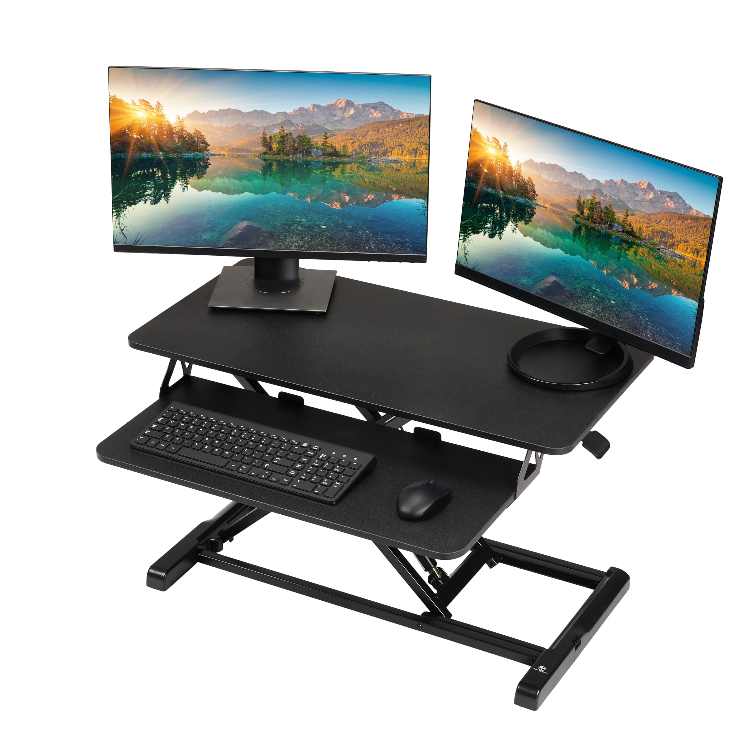 Standing Desk Converter - 32 Inch Adjustable Sit to Stand Up Workstation, Particle Board, Dual Monitor Desktop Riser with Keyboard Tray, for Home Office Laptop, Black 32"