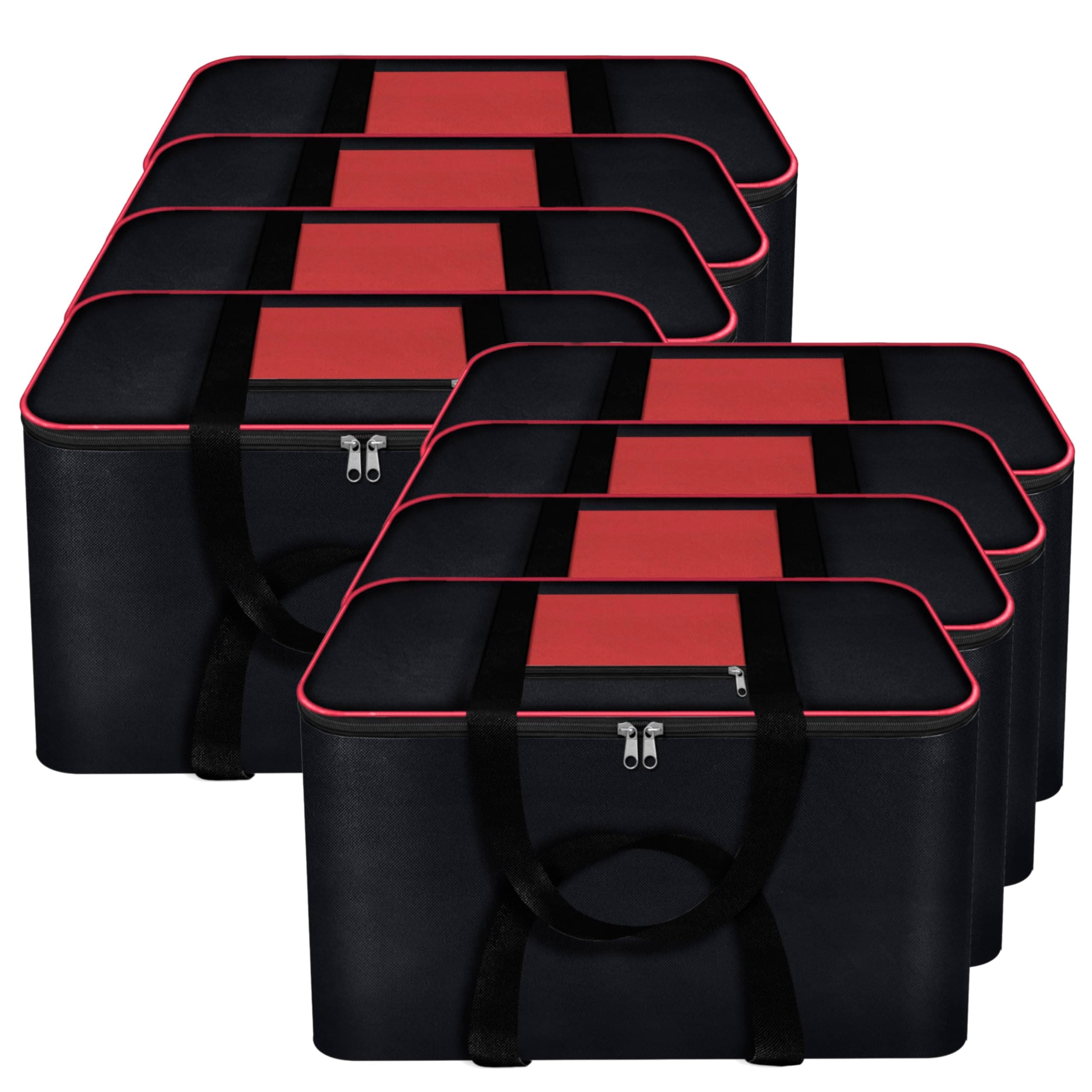 Storite 8 Pack Nylon Big Underbed Storage Bag Moisture Proof Cloth Organizer with Zippered Closure and Handle (BlackRed, 54x46x28cm),Rectangular
