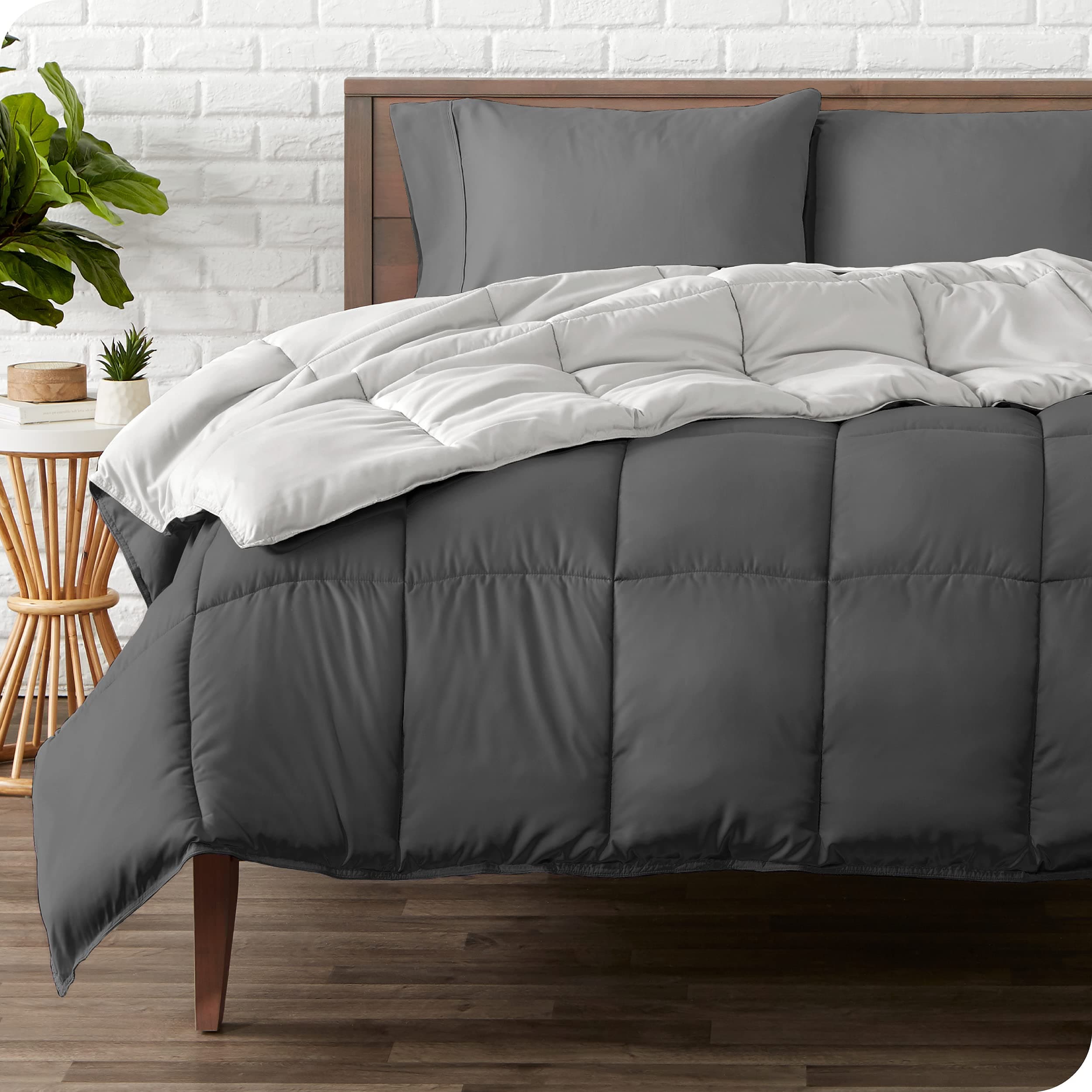 Bare Home Comforter - Reversible Colors - Goose Down Alternative - Ultra-Soft - Premium 1800 Series - All Season Warmth - Bedding Comforter (Twin/Twin XL, Grey/Light Grey)