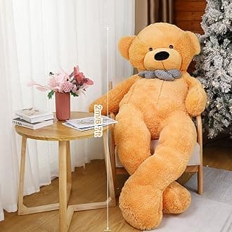 Jerify 78.8" Tall (6.56 Feet) Giant Plush Bear Light Soft Stuffed Bear with Ribbon Bow Cuddly Plush Animal for Birthday Mother's Day Graduation Christmas Holiday Party Favor(Brown)