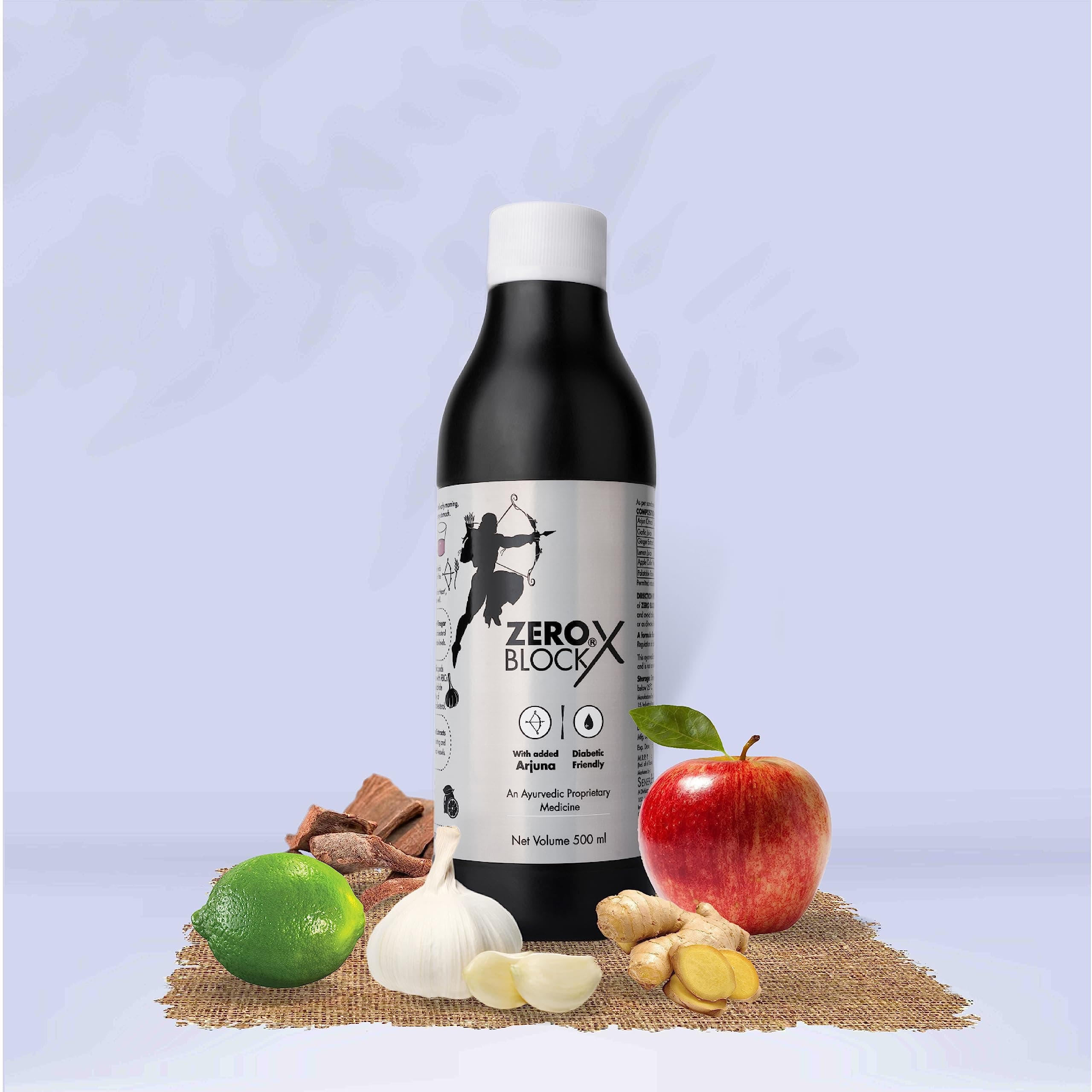 Zero Block X Arjuna, Apple Cider, Ginger, Garlic And Lemon Diabetic-Friendly Ayurvedic Concoctions For Heart Wellness Syrup Pack Of 1 500Ml