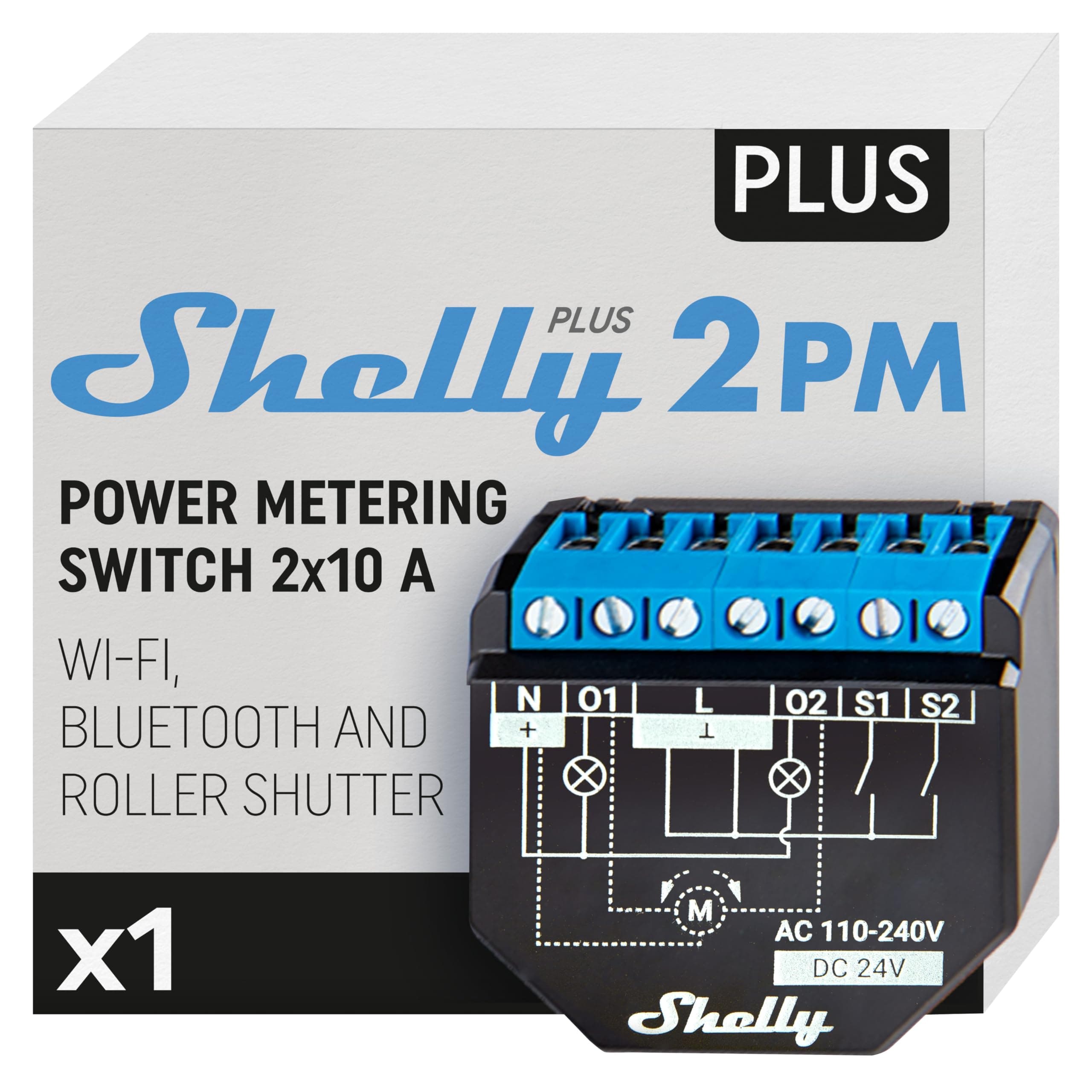 Shelly Plus 2PM - 16A | WiFi & Bluetooth 2-Channel Smart Switch with Power Metering | Home Automation | Roller Shutter Remote Control | Alexa & Google Home Compatibility | iOS Android App