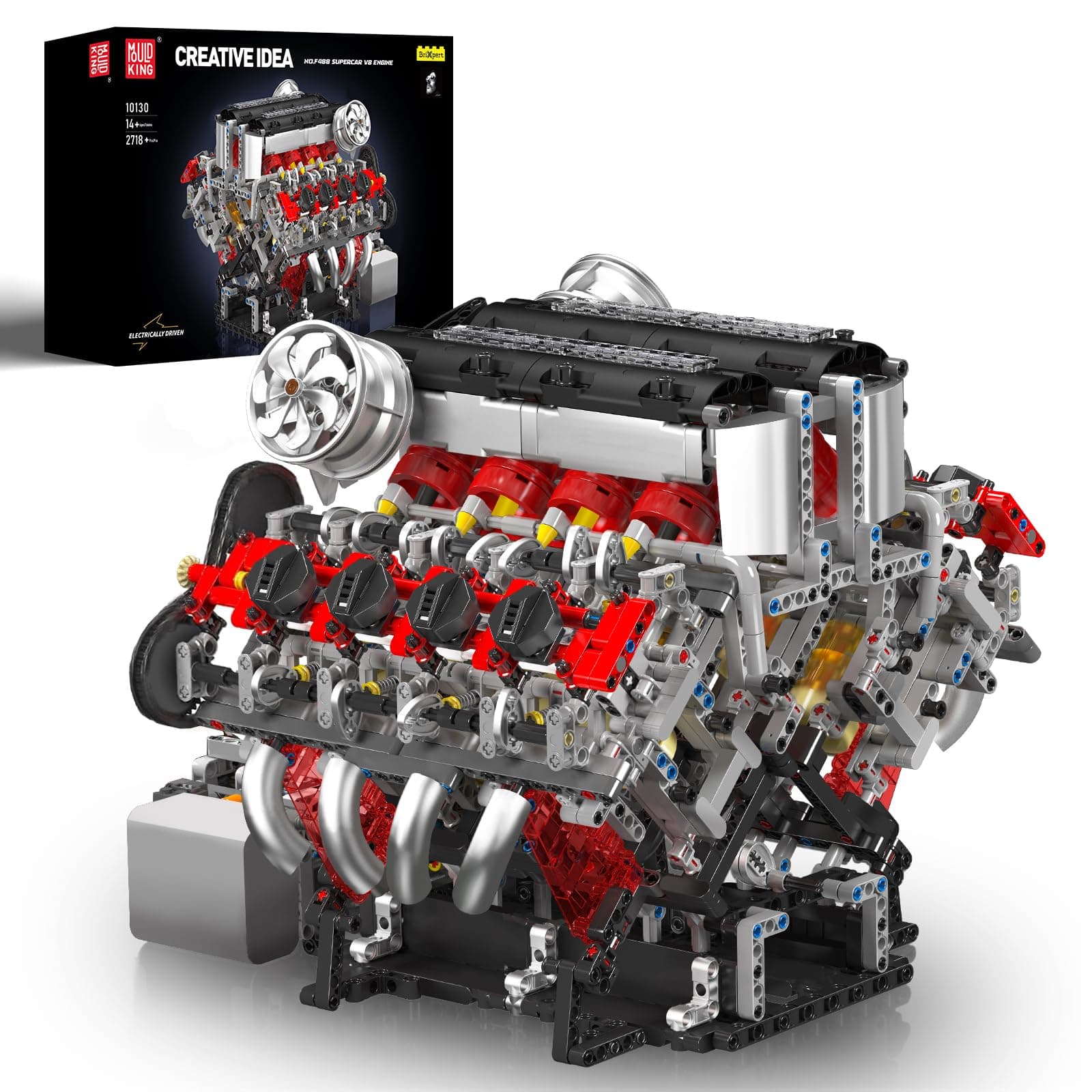 Mould King 10130 V8 Engine Model Kit, Surper Car Engine that Works with Motor, Buildabe STEM Physical Science Educational Toy, Hobby Building Set for Adults (2718 Pieces)