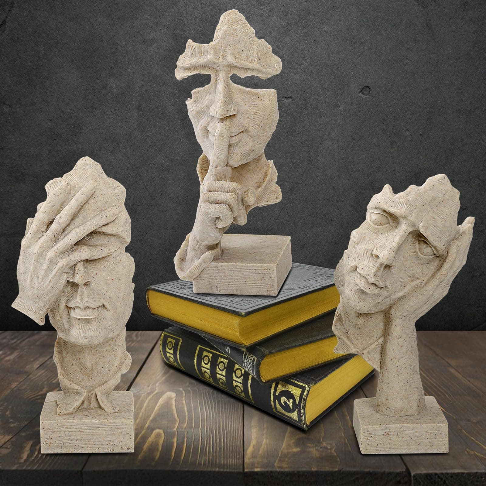 3 Pcs Thinker Statue, See Hear Speak No Evil Resin Figurines, Abstract Face Art Sculptures, Modern Home Decor Decoration for Office Bookshelf Desktop Decor