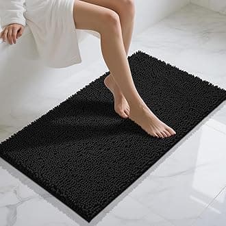 Yimobra Long Bathroom Rugs 44"x24", Extra Soft Non Slip Bath Mat for Tub, Super Absorbent Quick Dry Shaggy Rug Floor Carpet, Machine Washable,Black