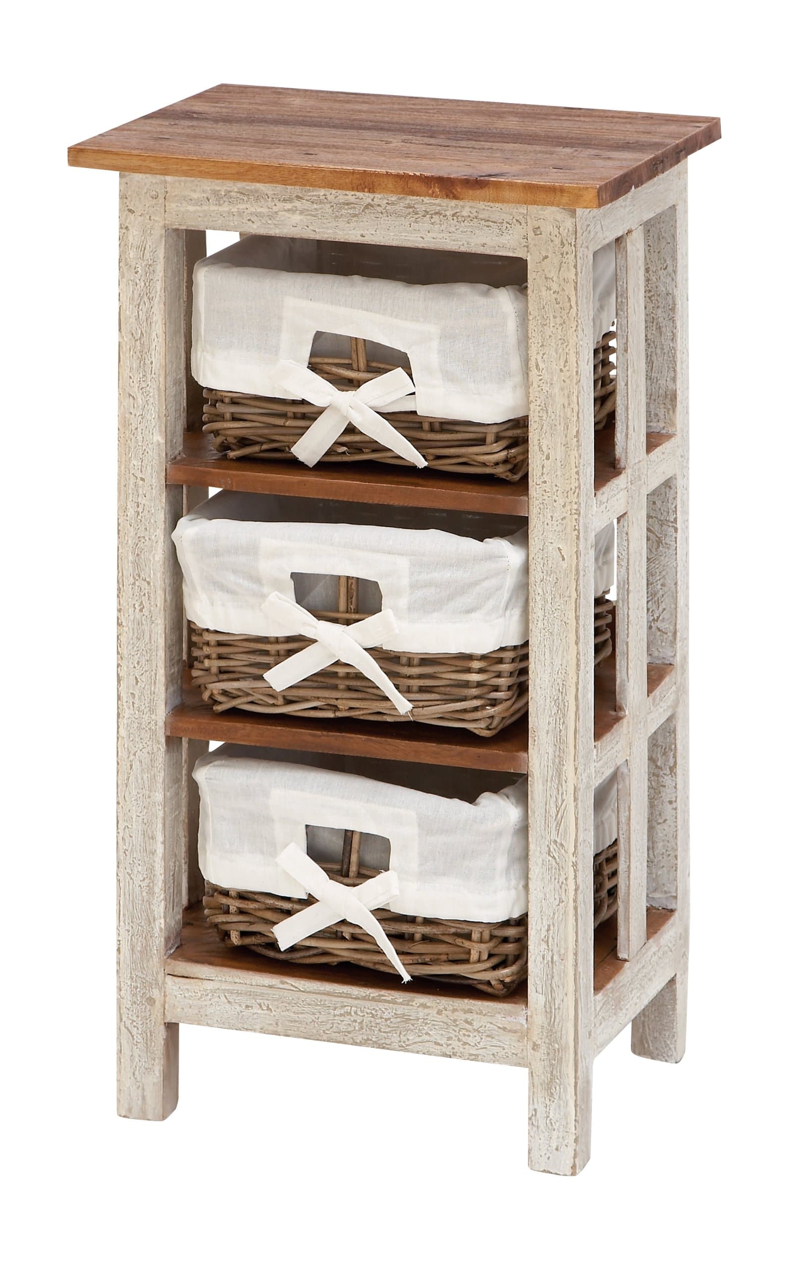 Deco 79 Wood 3 Baskets Storage Unit, 15" x 12" x 29", White