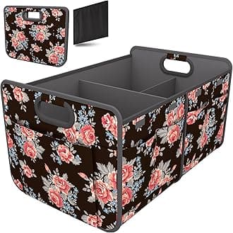 Homeve Trunk Organizer, Car Storage, Reinforced Handles, Collapsible Multi-Compartment, Foldable, Waterproof, Sturdy, 600D Oxford Polyester For Car, SUV, Mini-Van, Peony, 2 Compart