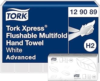 TorkXpress Flushable Multifold Hand Towels 129089 - H2 Advanced Folded Paper Towels for Dispenser - Absorbent, Tear-Resistant, 2-Ply, White - 21 x 200 Sheets