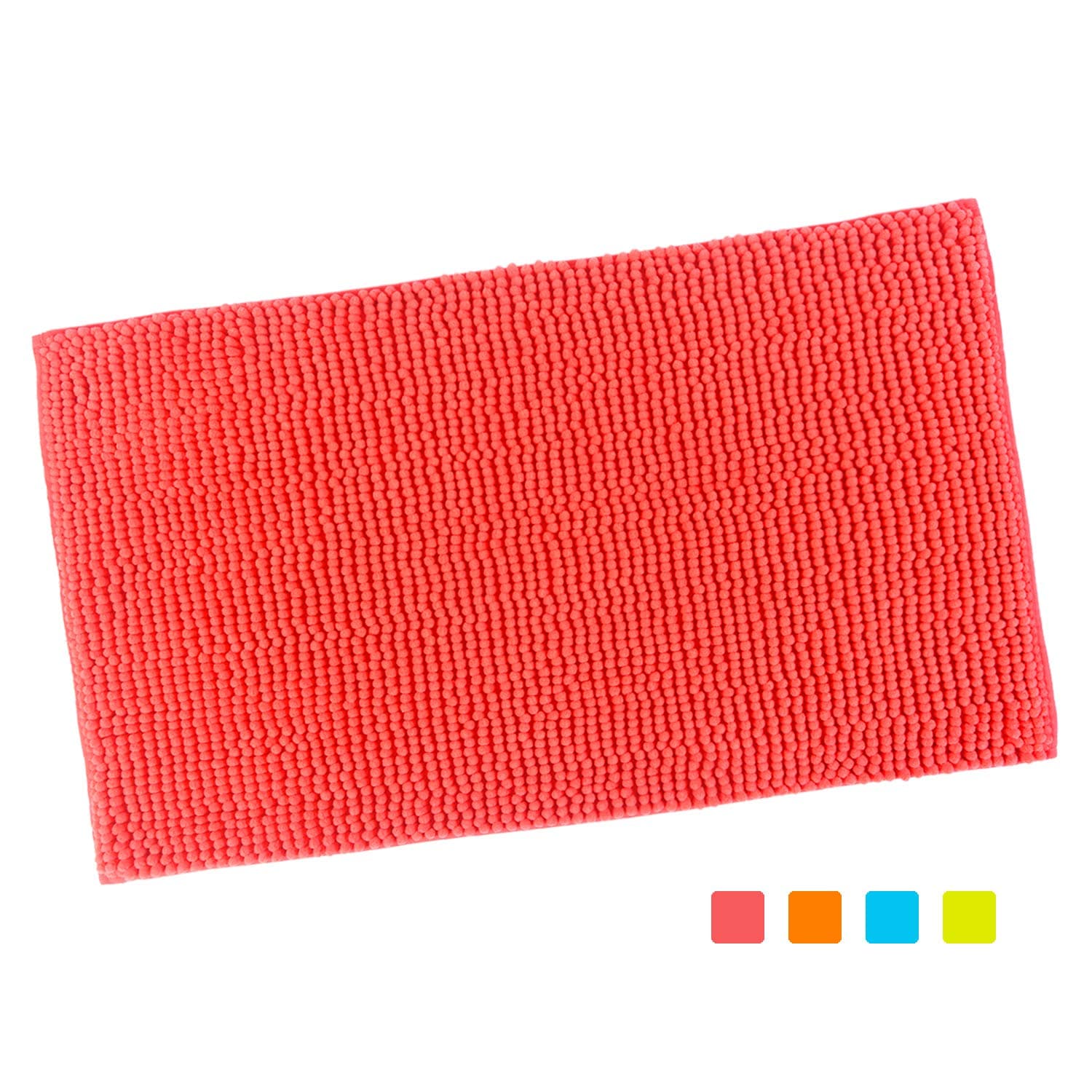 100% Chenille Bath Mat Non Slip Machine Washable for Bathroom Kitchen Pet Living and Play Room in Vibrant Color (Large 20"x31.5", Coral Pink)