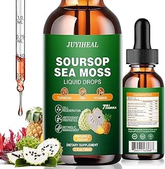 7-in-1 Soursop Graviola with Sea Moss Liquid Drops, Soursop Bitters Liquid Rich in Multivitamin for Digestive Antioxidant, Immune Boost, Cell Support & Regeneration, 2 Fl Oz Pineapple Flavor