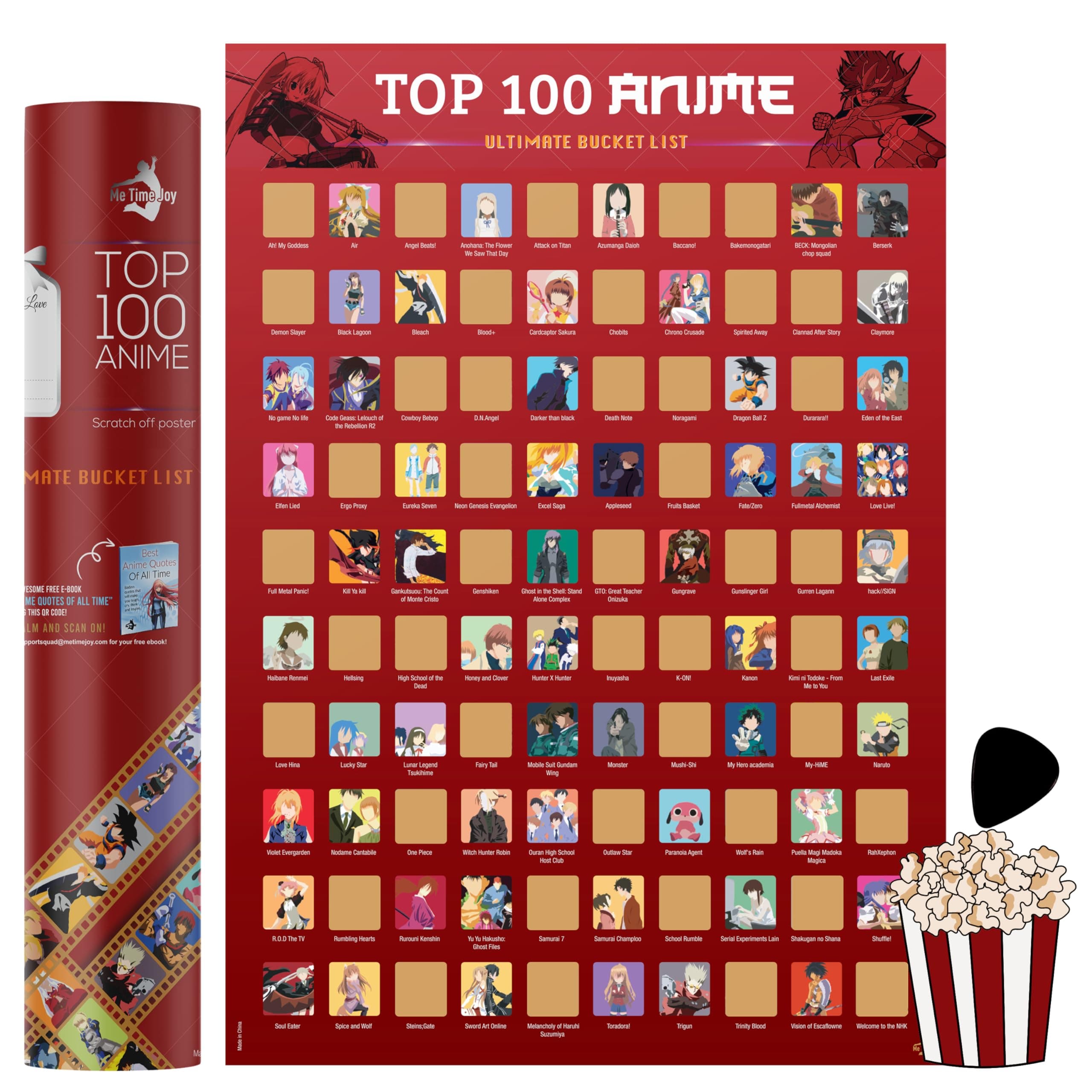 Me Time Joy Top 100 Anime Scratch Off Poster With Scratching Tool – 100 Anime Bucket List Series