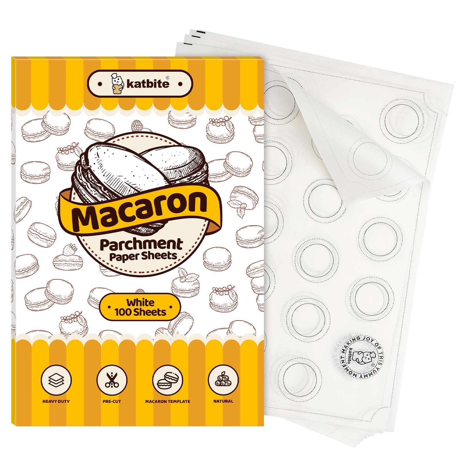 Katbite 100 Macaron Parchment Sheets Template Baking, Cookie Parchment, Printed Circle Baking Stencil for Macaron Cookie, 12x16 In, Non-Stick & Heavy Duty, Pre-cut Paper for Chicken Pizza French Fry