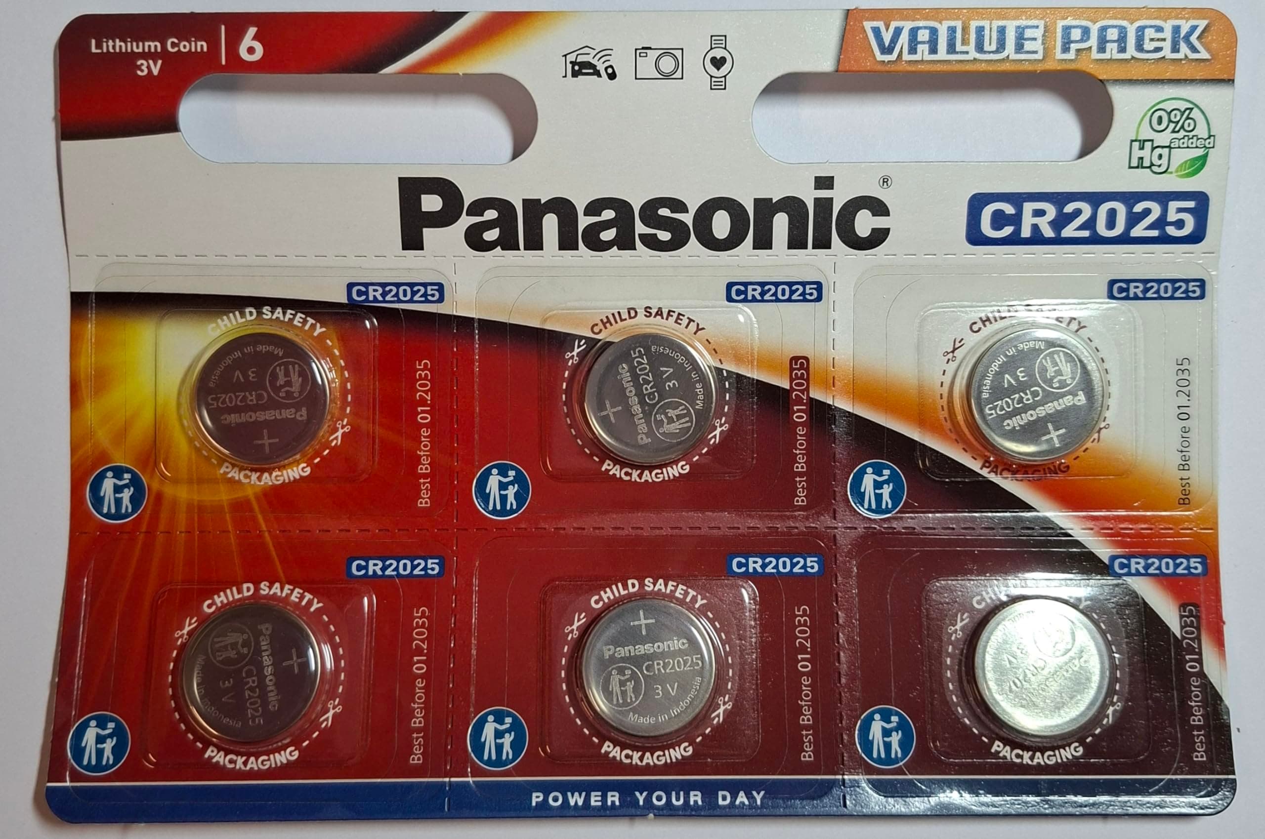 Lithium CR2025 batteries, 6 Pieces