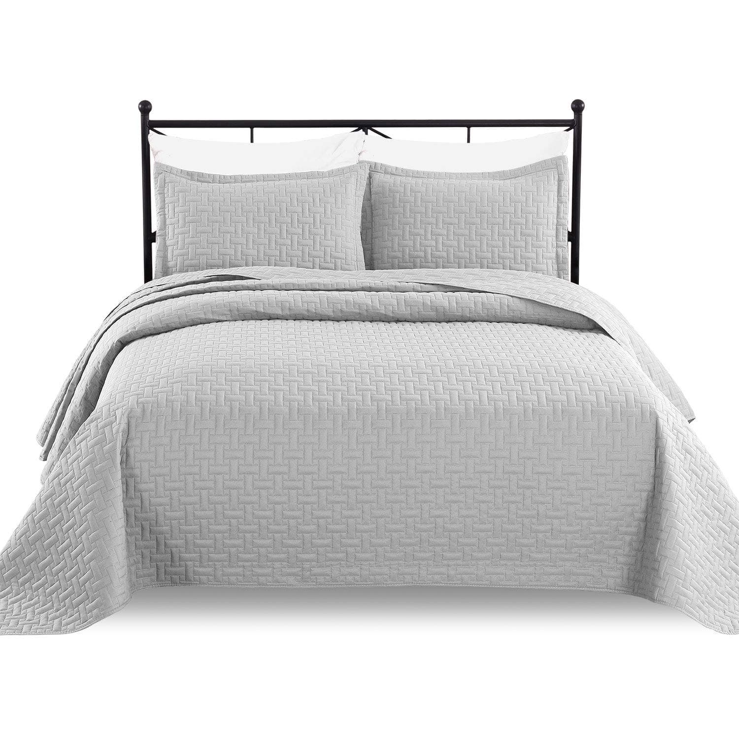 Luxe Bedding 3-Piece Oversized Quilted Bedspread Coverlet Set (Full/Queen, Light Gray)