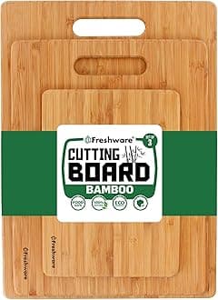 Freshware Bamboo Cutting Boards for Kitchen [Set of 3] Wood Cutting Board for Chopping Meat, Vegetables, Fruits, Cheese, Knife Friendly Serving Tray with Handles