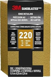3M SandBlaster 9565 Large Between Coats Dual Angle Sanding Sponge, 2.5 in by 4.5 in by 1 in, 220-Grit by 3M