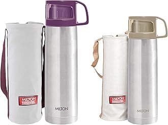 Milton Glassy Flask 1000ml Vacuum Flasks - Purple & Glassy Flask 500ml Vacuum Flasks - Beige Combo