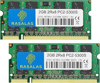 Rasalas 4GB (2x2GB) DDR2 667 Sodimm PC2-5300S 1.8V CL5 RAM Memory Modules for Intel, MAC, AMD Laptops