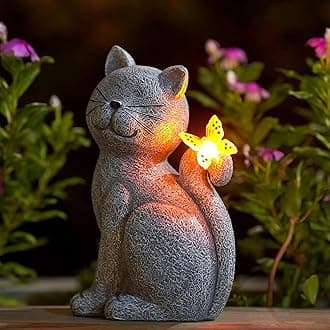 Nacome Cat Outdoor Statues for Garden: Outside Decor with Butterfly Clearance for Yard Art Lawn Ornaments Porch Patio Balcony Home House for Grandma Mom Women