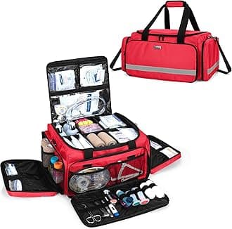 Trunab First Responder Bag - Empty, Professional Medical Supplies Bag with Inner Dividers for Home Health Nurse, Community Care, EMT, EMS - Patented Design, Red