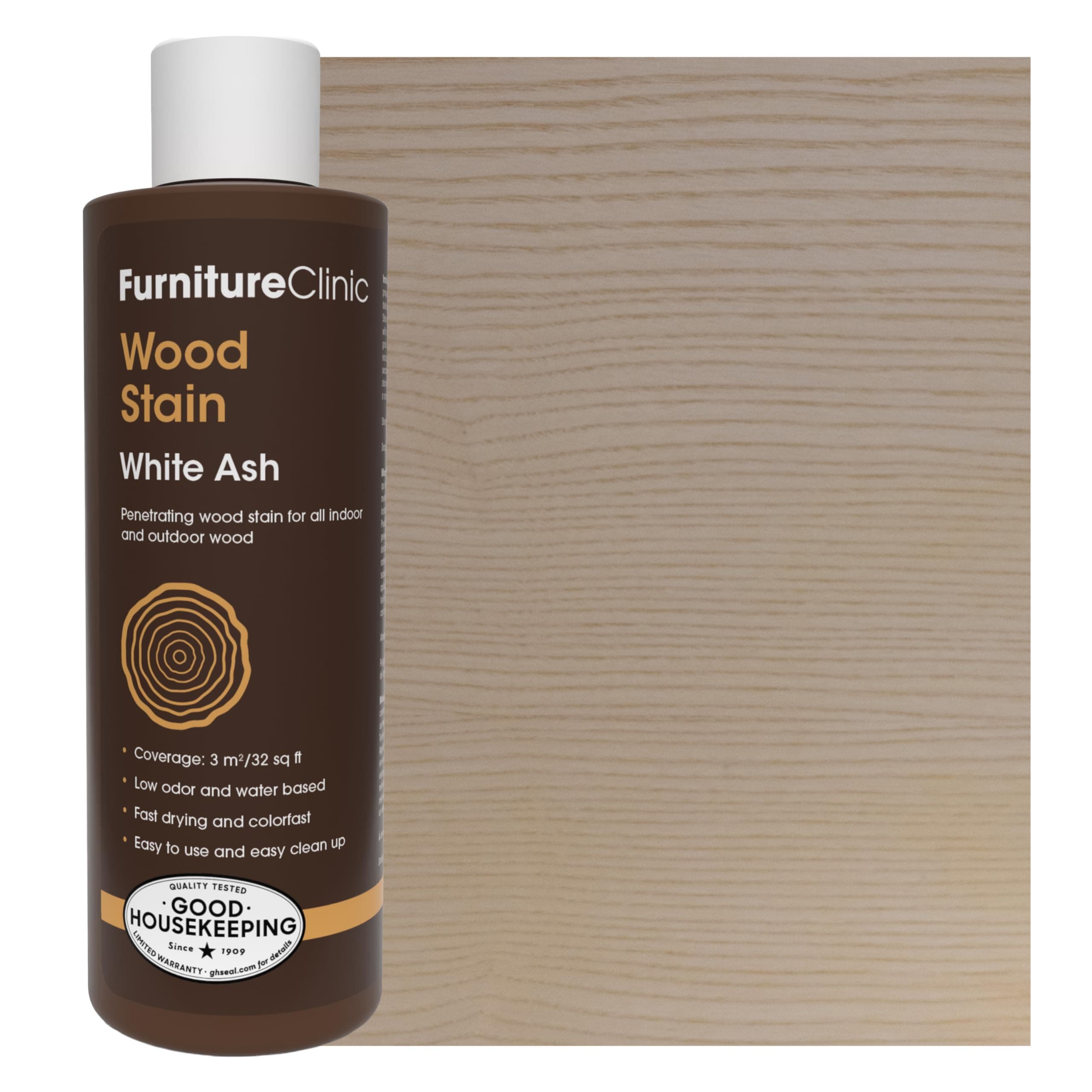 Wood Stain | White Ash | Water Based | Fast Drying, Low Odor, & Non-Toxic | for Indoor & Outdoor Furniture and More | Multiple Finishes | (8.5oz / 250ml)