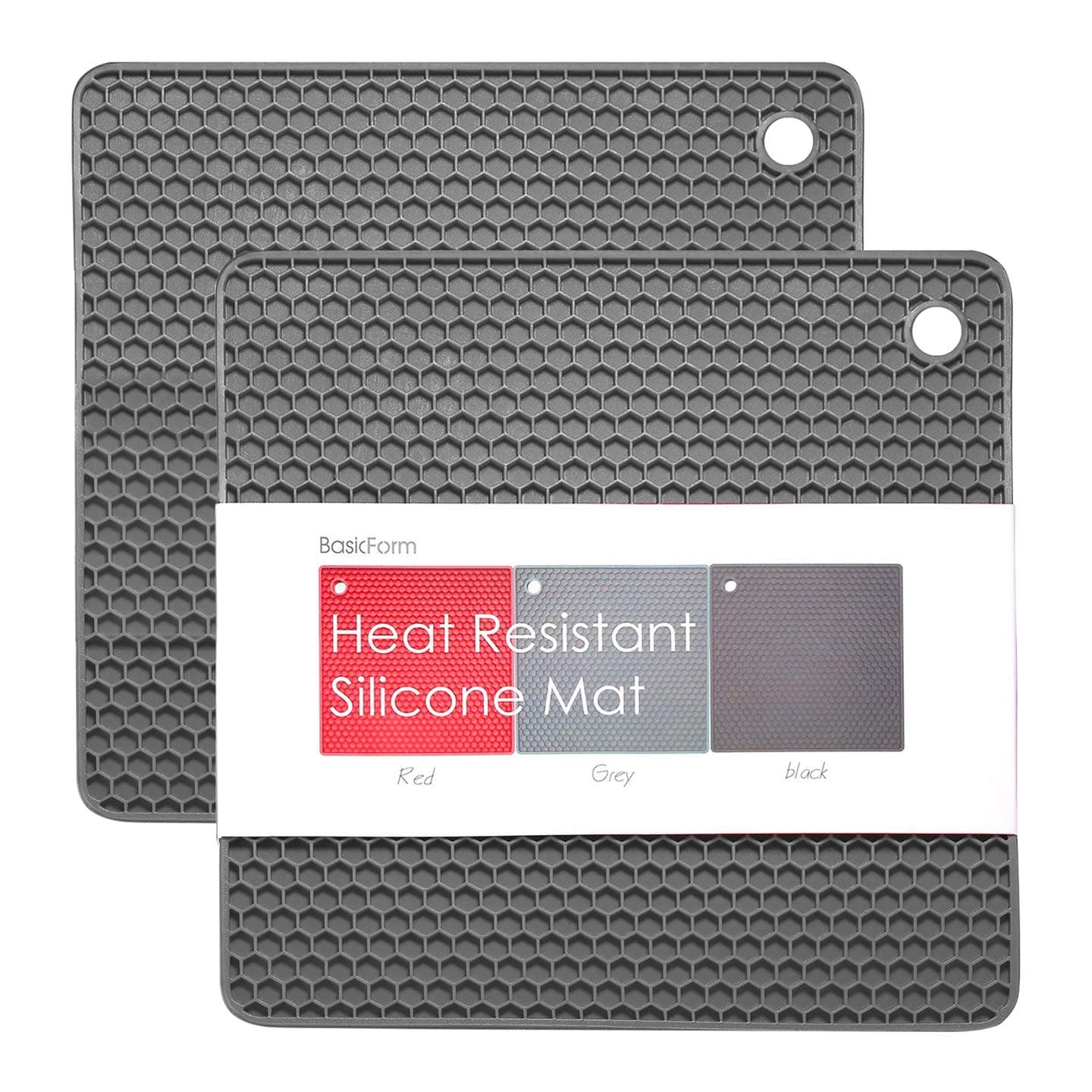 BasicForm Silicone Trivet Square Honeycomb Pattern 7.4x7.4x0.3 Inches (Set of 2) (Gray)