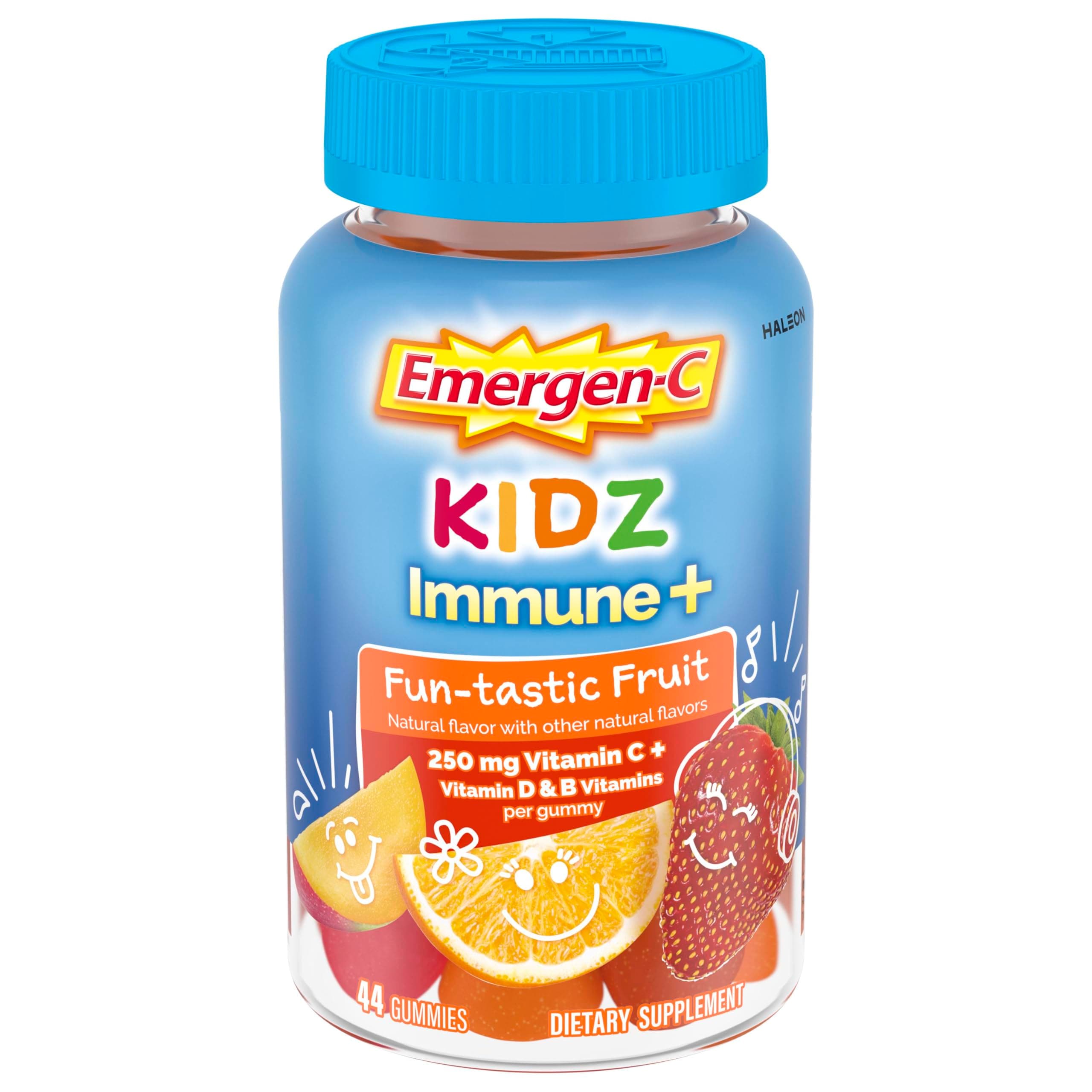 Kidz Immune+ Immune Support Dietary Supplements, Flavored Gummies with Vitamin C, B Vitamins and Vitamin D for Immune Support, Fun-Tastic Fruit Flavored Gummies - 44 Count