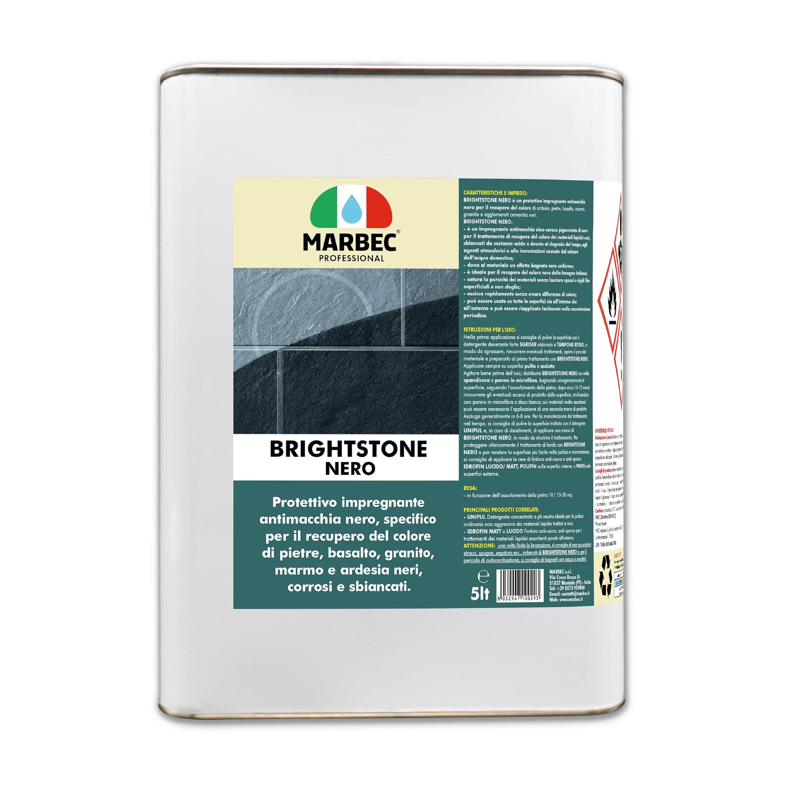 Marbec - BRIGHTSTONE Nero 5LT | Corrective impregnator for Marble and Black Slate