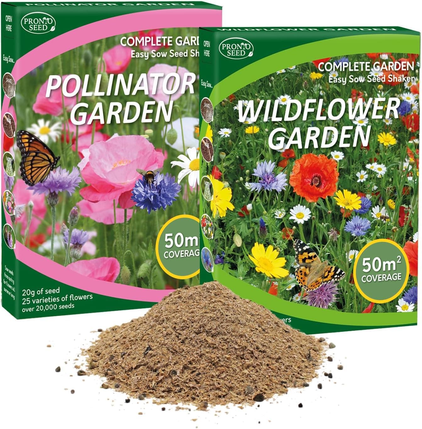 Wildflower Seed Shaker Twin Pack with Easy-Spread System - Butterfly & Bee Attracting Wild Flowers Seeds for UK Gardens, 100m2 Coverage - Spring & Summer Blooming