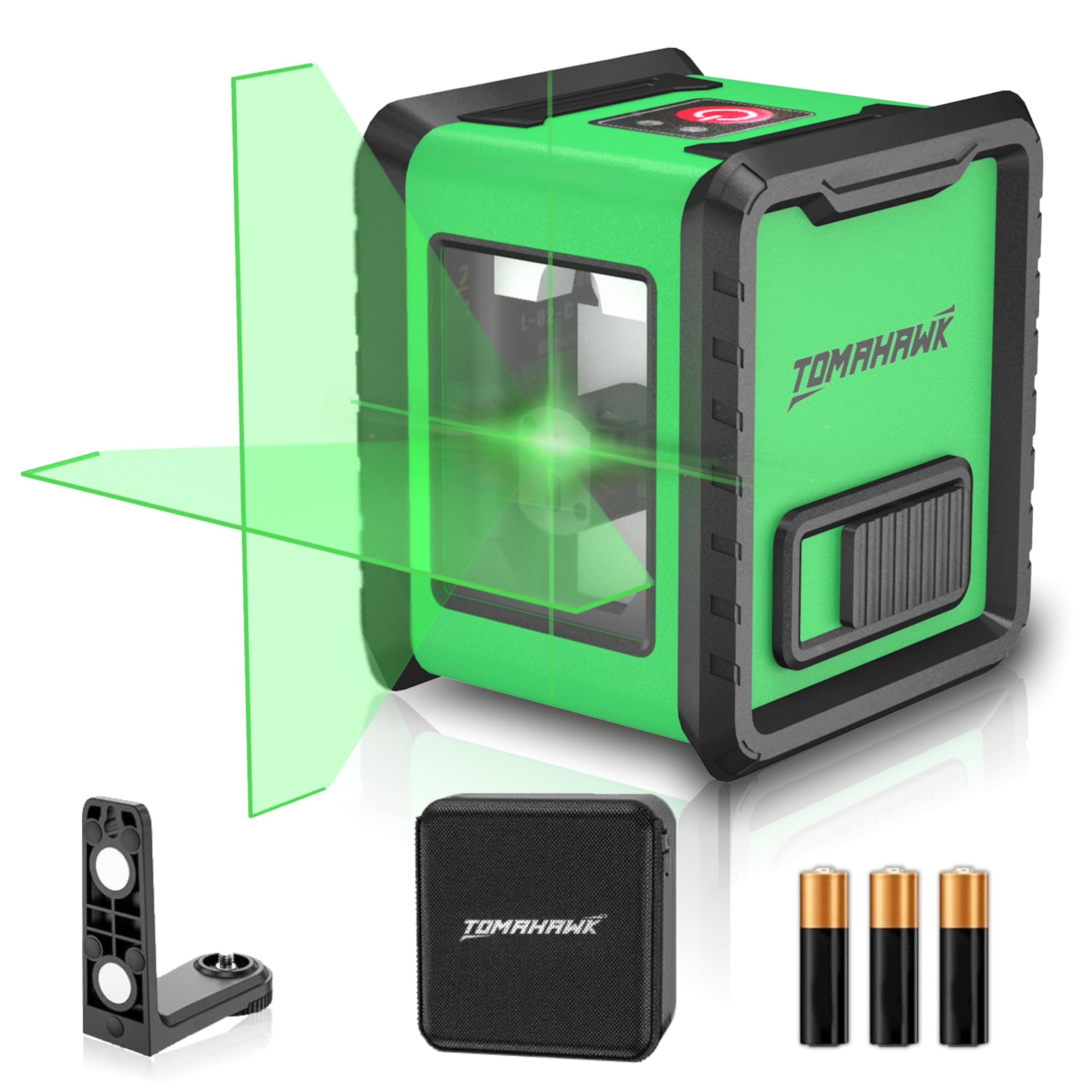 TOMAHAWK® Compact 2 Green Line Laser Level - 98ft Green Cross Self-Levelling Laser Line for Construction with Vertical/Horizontal Base, Adjustable Brightness