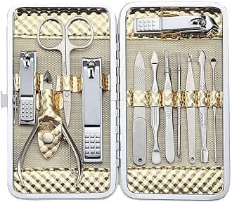 Manicure Set Professional Nail Clippers Kit Pedicure Care Tools- Stainless Steel Women Grooming Kit 12Pcs for Travel or Home (Gold)