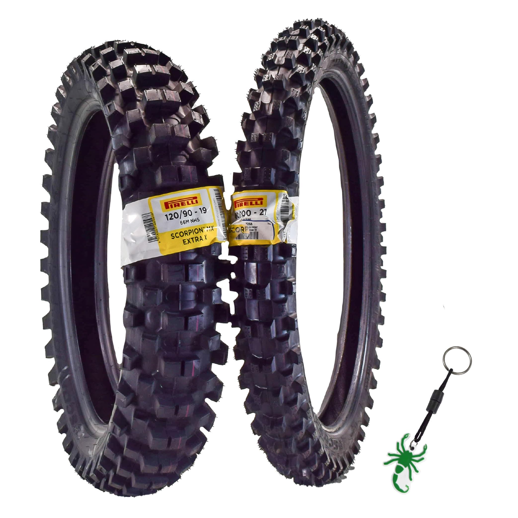 Pirelli Scorpion MX Extra X Front 80/100-21 & Rear 120/90-19 Dirt Bike Tires with Keychain - Two Pack